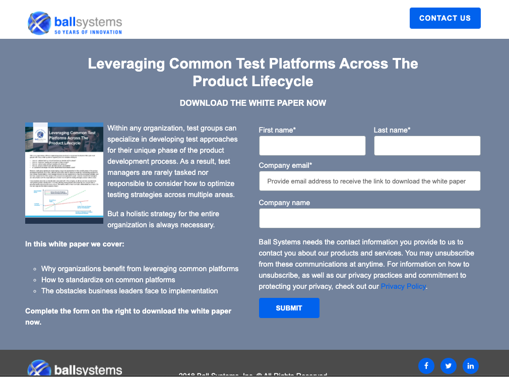 Ball Systems Landing Page