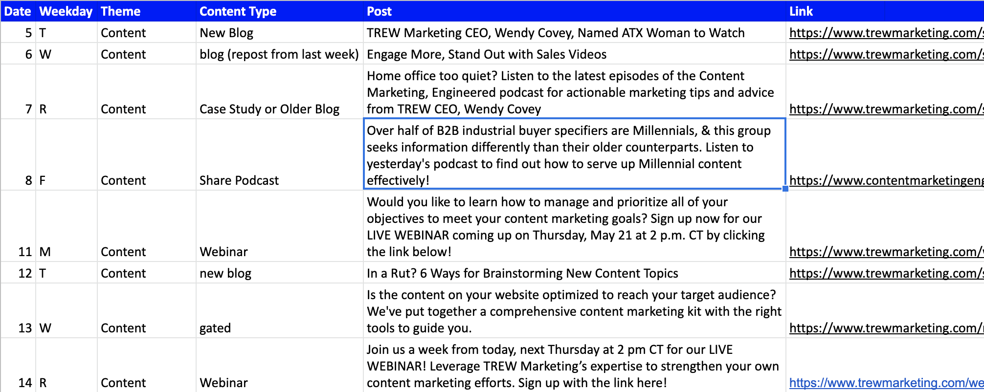 social media calendar example