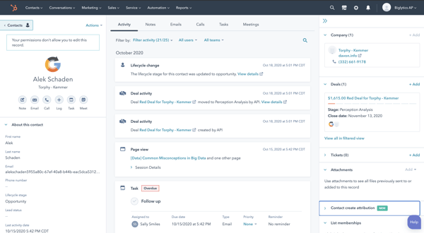 HubSpot contact record