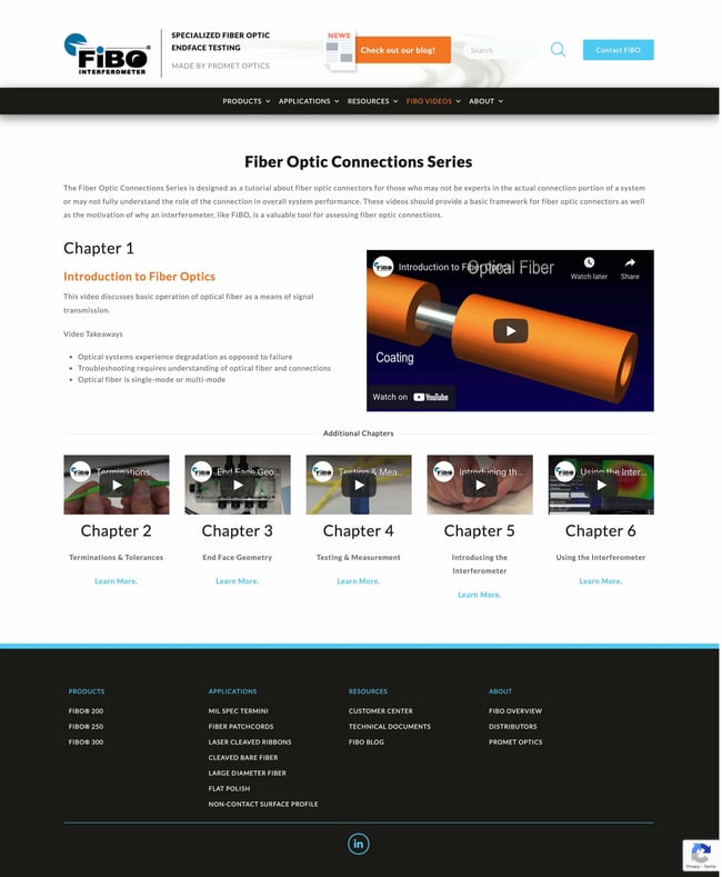 Fiber Optics Video Landing Page
