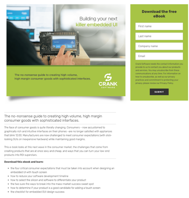 An example of a landing page