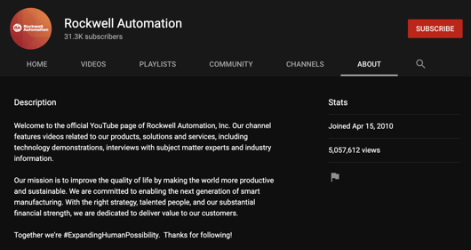 Rockwell Automation YouTube Channel About