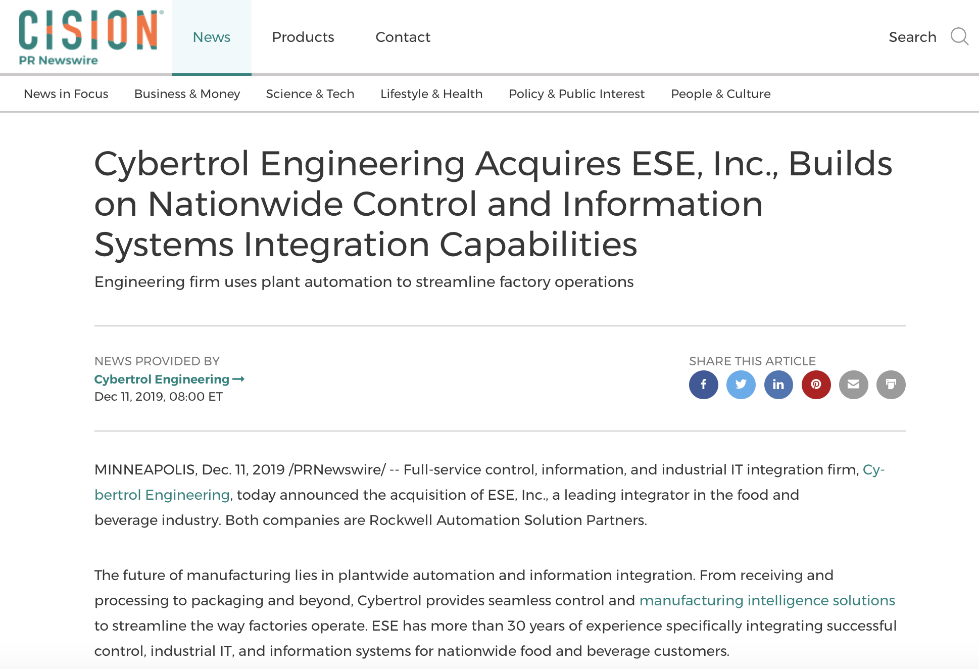 Cybertrol Engineering Press Release Example