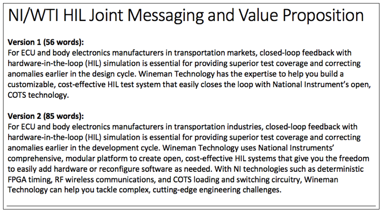 Joint Messaging and Value Proposition